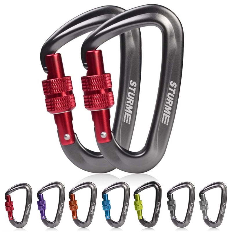 STURME Carabiner Clip 12KN Aluminium Wiregate Lightweight Heavy Duty Large Strong Durable D-Ring Hooks Spring Snap Link Keychain Clips Set for Hammock Improved Design for 2024(Red) - Image 1